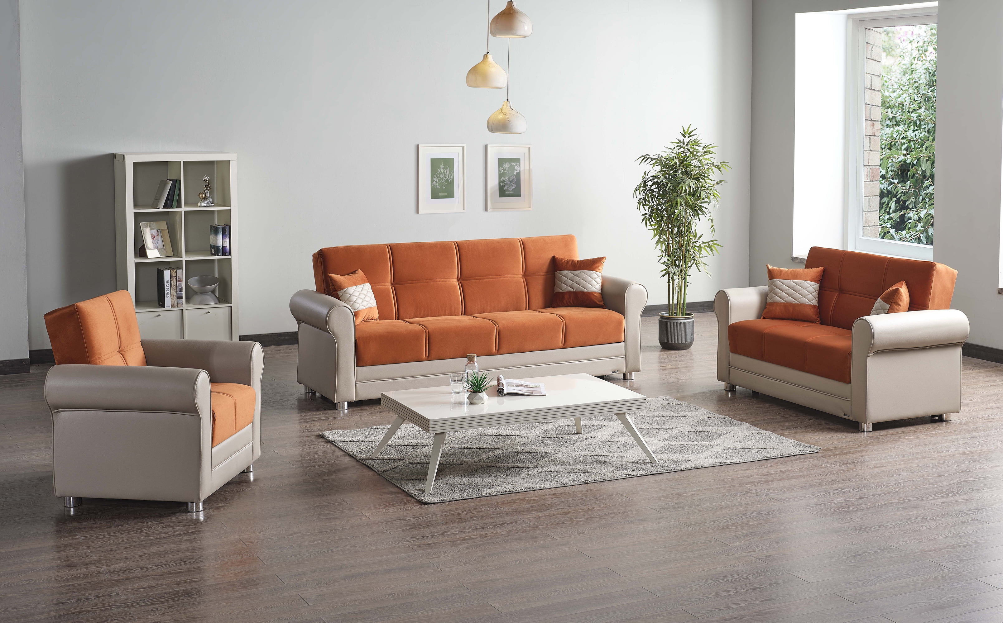Ottomanson Paradise Sofa Bed with Storage 74", Orange Microfiber