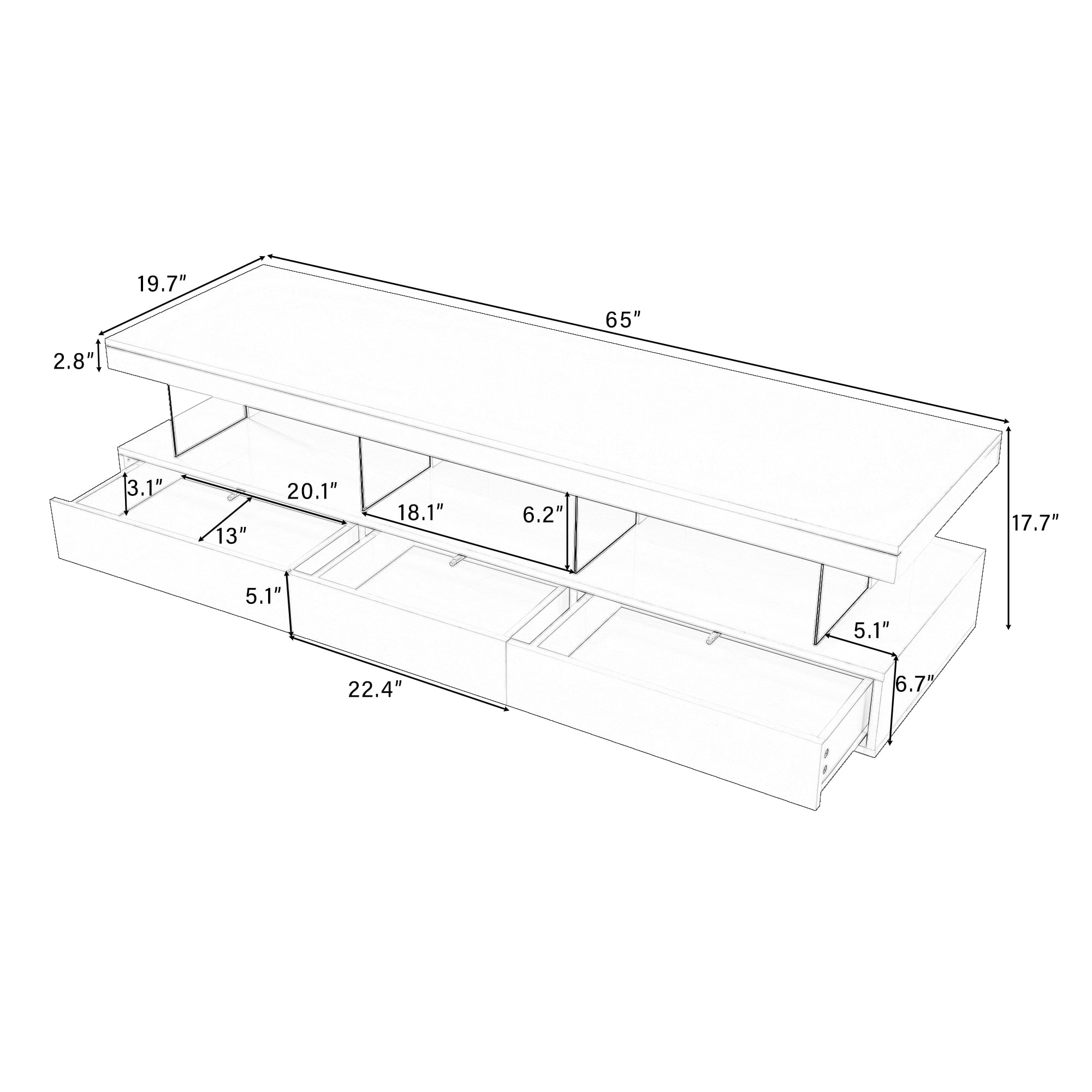 Aukfa LED TV Stand for TVs up to 70" - High Glossy TV Cabinet with Storage for living Room - Black