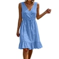 thumbnail image 2 of ClodeEU Women's Sleeveless V Neck Ruffle Hem Midi Dress,Casual Drawstring Waist Flowy Sundress Blue,Women's Plus XXL, 2 of 8