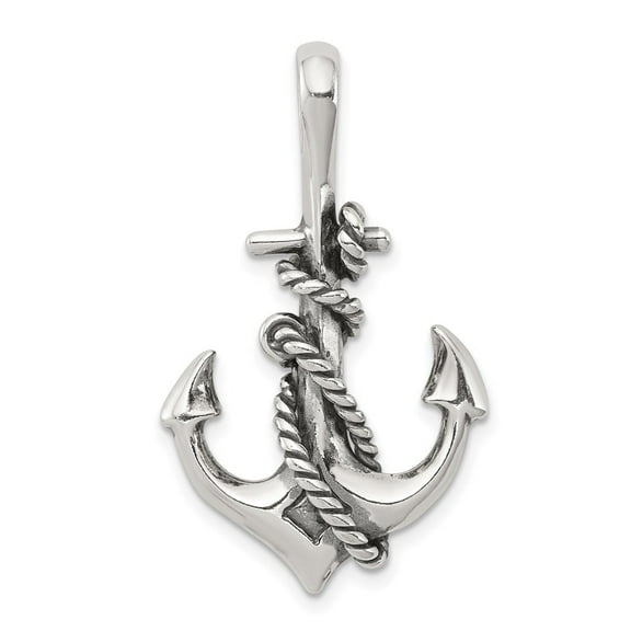 Auriga Sterling Silver Antiqued Anchor and Rope Pendant for Women Length - 33mm, Width - 21mm
