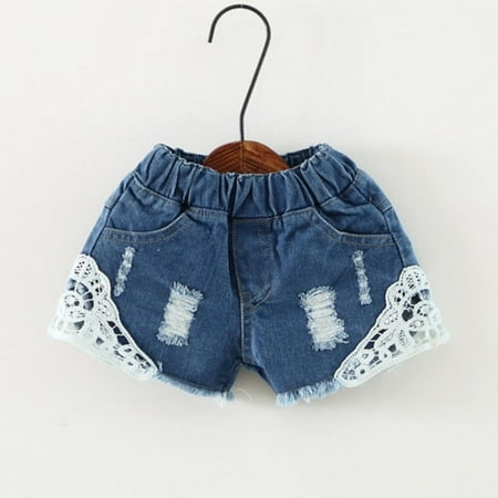 

Promotion!2-12Y Girls Lace Hole Jeans Shorts Cowboy Kids Girls Cute Shorts Jeans Short Lace Pocket Denim Shorts Children