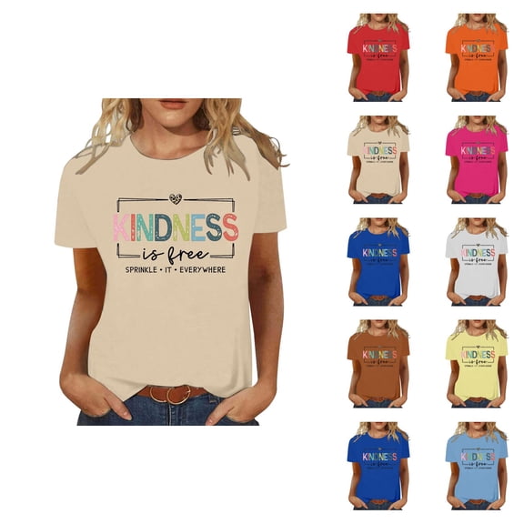 Kindness Graphic Tees for Women 2026 Summer Casual Short Sleeve Crewneck T Shirts