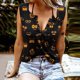thumbnail image 2 of Blusa sin mangas con cuello en V y estampado de Halloween con botones y sin mangas para mujer Pompotops  lopia1000165, 2 of 6