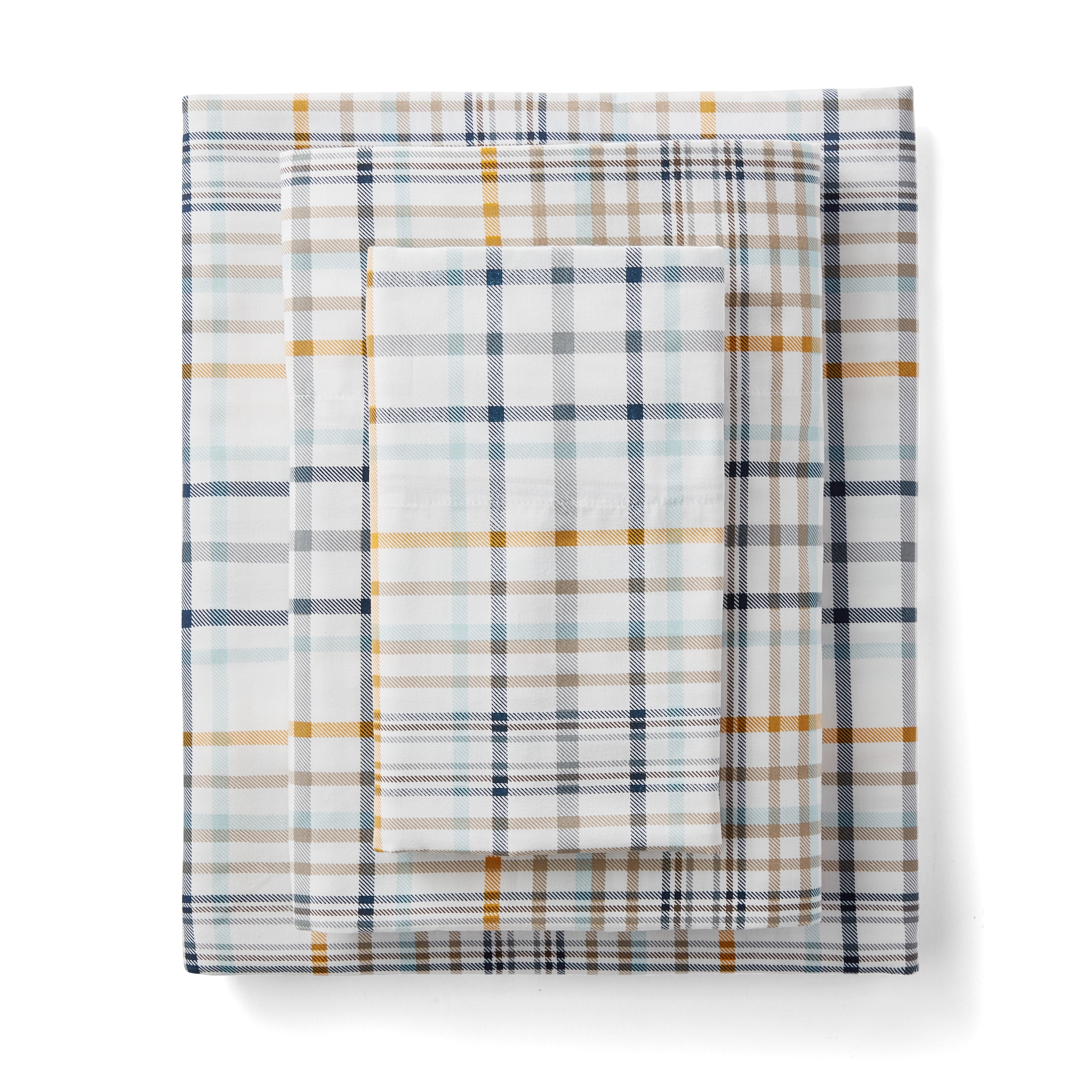 Mainstays 3-Piece 300 Thread Count Plaid CVC Bed Sheet Set, Twin/Twin XL