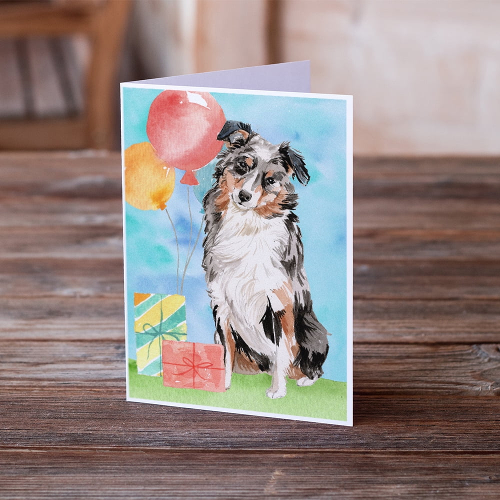 Happy Birthday Australian Shepherd Greeting Cards and Envelopes Pack of 8