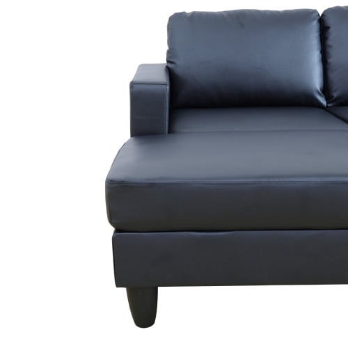 101.5" Faux Leather 2-Piece L-Shaped Sectional Sofa with Left Chaise & Ottoman, 4-Seater Modular Couch with High-Density Foam Cushions for Living Room Apartment, Black