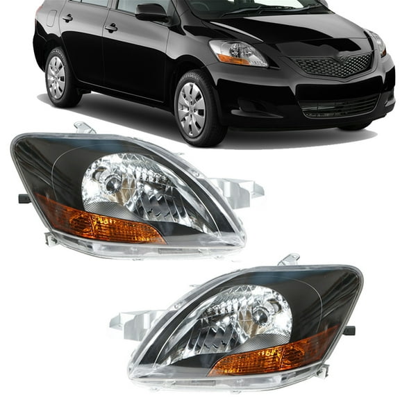 LABLT Pair Headlamps for 2007-2012 Toyota Yaris Left And Right Headlight Black Housing