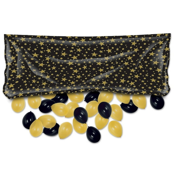 Beistle Club Pack of 12 Black and Gold Decorative Party Balloon Bags 80"