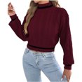 thumbnail image 2 of AHTJRT Women's Autumn Winter Sweaters Fashion Mock Neck Twist Knitted Tops Fashion Long Sleeve Striped Color Pullover Sweaters Wine M, 2 of 6