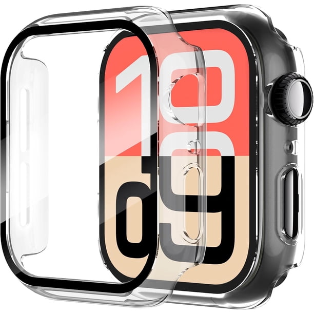 Yanonmyfd 2 Piezas Funda para Apple Watch Series 6/5/4/SE 3/SE 2/SE 40mm Protector Pantalla Vidrio Templado Incorporado,HD Protección Completa PC Dura Estuche Protective Case,Negro,40mm