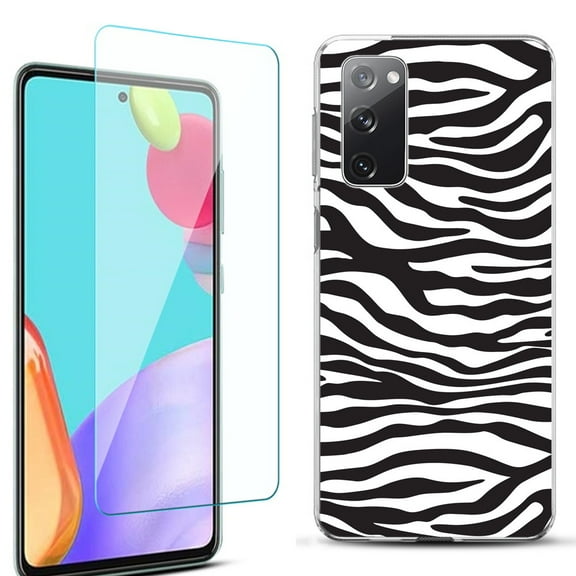 Slim-Fit Protective Phone Case for Samsung Galaxy S20 FE 5G Fan Edition, with Tempered Glass Screen Protector, by OneToughShield ® - Zebra B/W