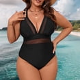 thumbnail image 1 of Women One Piece Swimsuit Plus Size Swimsuit Solid Color Swimsuit With Mesh Panels Back Design Bathing, 1 of 5