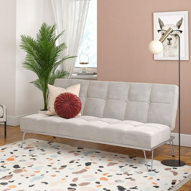 Novogratz Elle Futon, Gray Velvet