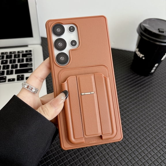 for Samsung Galaxy A55 Protective Back Case with PU Leather Adjustable Kickstand Silicone Back Card Slot,Luxury Shock-Absorbent PC TPU Lightweight Slim Durable Men Women Phone Cover,Brown