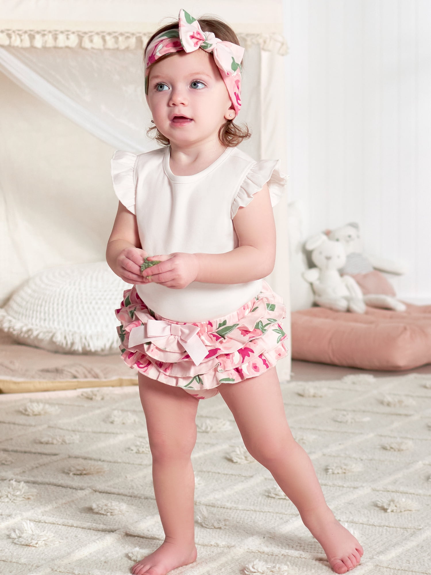 Gerber Baby Girl Onesies Bodysuit, Diaper Cover & Headband Outfit Set, 3-Piece, (0/3 Months - 12 Months)