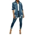 thumbnail image 3 of Seyurigaoka Seyurigaoka Women´s Coat, Long Sleeve Irregular Single Row Buttons Denim Jacket for Vacation Party Travelling, 3 of 9