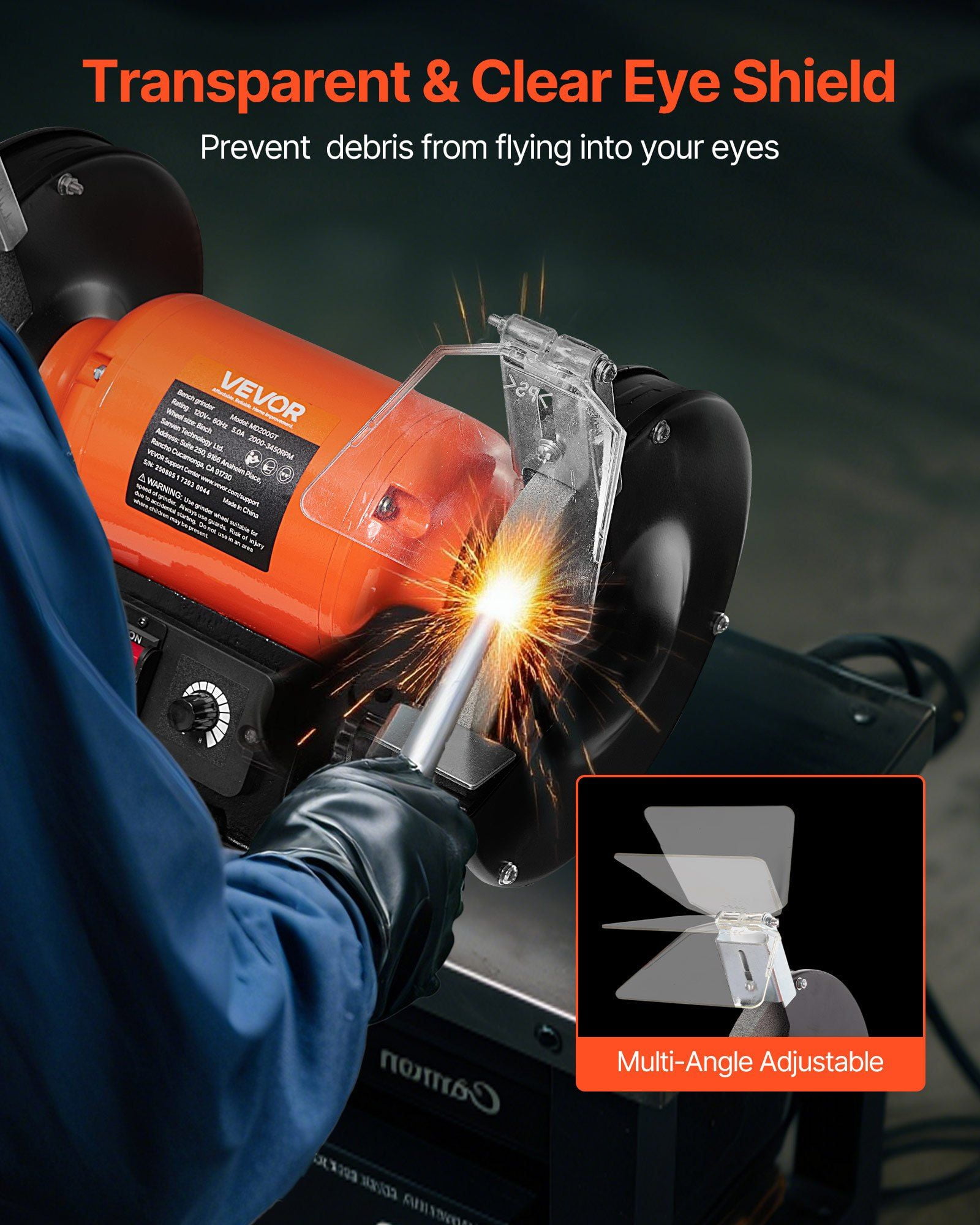 8" Variable Speed Bench Grinder, 550W Motor & 2 Wheels for Sharpening