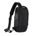 thumbnail image 3 of Bolso de pecho para hombre, mochila para moto impermeable, bolso de mano informal con puerto de carga USB. Negro, 3 of 9