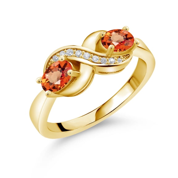 18K Yellow Gold Plated Silver Orange Sapphire and Created Sapphire Infinity Love Knot Ring for Women | 1.21 Cttw | Oval 6X4MM | Gemstone Birthstone | Jewelry Gifts for Mom Wife | Size 8