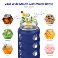 thumbnail image 4 of MUKOKO 24oz Glass Water Bottles, Motivational Water Tumbler with 2 Lids-Handle Spout Lid&Bamboo Straw Lid, Time Marker Reminder and Silicone Sleeve, Blue, 4 of 6