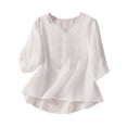 thumbnail image 3 of DDAPJ pyju Summer Tops for Women Dressy Casual Linen Embroidery Blouse Loose Fit V Neck Tunic Shirts Elegant Half Sleeve Blouses White XL, 3 of 6