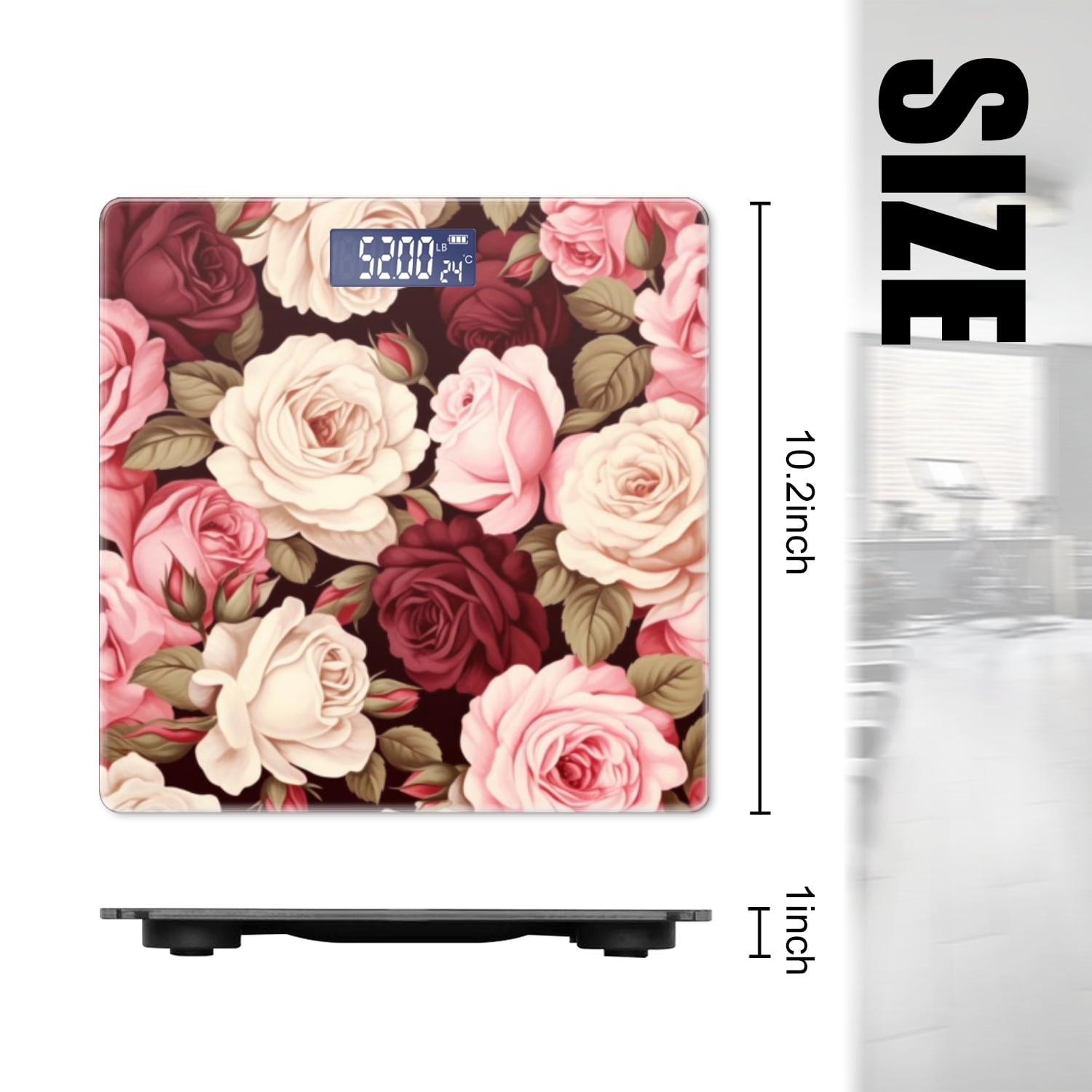 Bathroom Scale, Highly Accurate Digital Body Scale,Precisely Measures Weight up to 400 lbs-Roses In Different Shades Of Pink And Cream