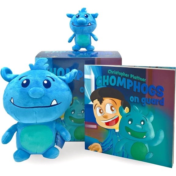 Chomphogs on Guard Gift Set - for Kids Scared of The Dark - Storybook and Bedtime Buddy - Cuddly Stuffed Animals - Kids Finally Sleep Alone - 0 to 9 Year Olds - U.S.Company