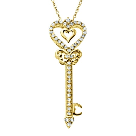 1/3 ct Diamond Key Pendant Necklace in 10kt Gold