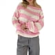 thumbnail image 1 of Suéter de Rayas de Gran Tamaño para Mujer, Sudadera de Punto con Bloques de Color, Larga, Suéter Holgado, Jersey Preppy Y2K. Rosa L, 1 of 6