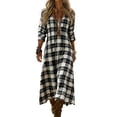 thumbnail image 6 of Tnhcen Women's Bohemian V Neck Long Sleeve Plaid Print Maxi Dress Nylon Spandex Matte Finish Casual Dress Plus Size S-2XL Loose Flowy Daily Outfit Beach Party Wear, 6 of 6