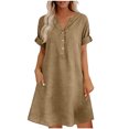 thumbnail image 3 of Linen Dress for Women Ihhxva Cotton Loose Fit V-Neck Button Front with Pockets Casual down Summer Beach Midi Shift Style A-Line S-5XL, 3 of 7