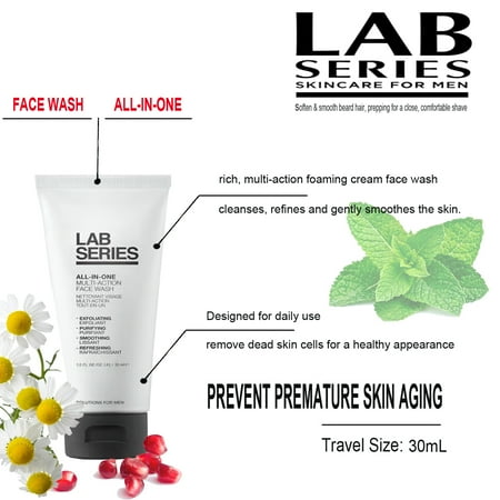 Lab Series Skincare for Men Rich, Multi-Action All-In-One Cream Face Wash (Travel Size: 30mL)