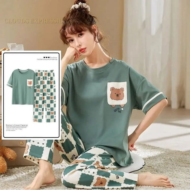 Conjunto de Pijama grande de manga corta para Mujer, ropa de dormir de punto de algodón con lunares, Pijama elegante para el hogar, 5XL, Verano