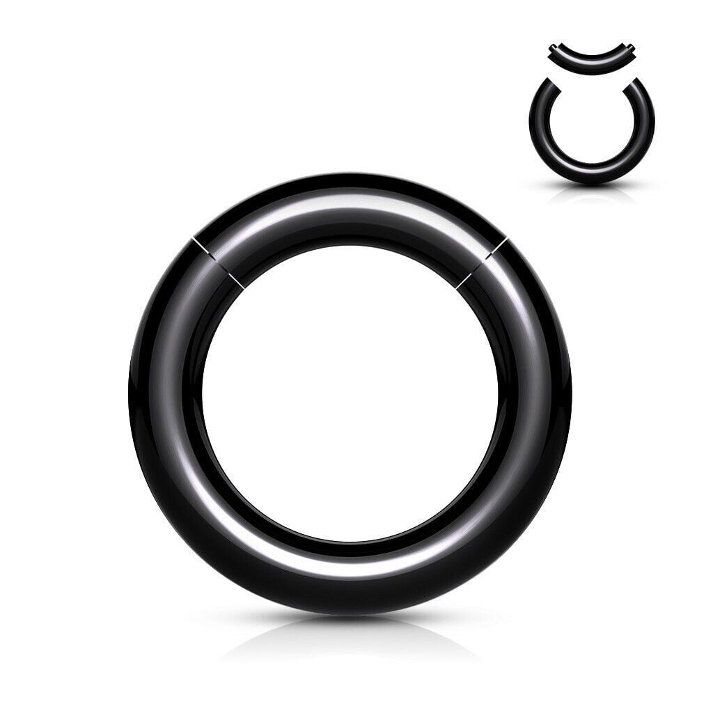 00G 1/2" 5/8" 3/4" PAIR of Black Acrylic Segment Ring Hoop Ear & Septum 8G 