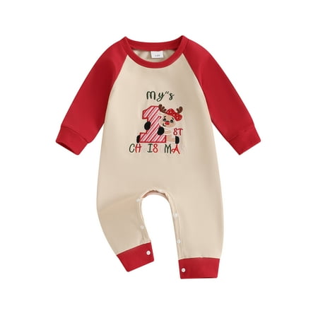 

Binshrliy Newborn Baby Boys Girls Christmas One-pieces Letter Embroidered Long Sleeve Jumpsuit 3M 6M 12M 18M Infant Romper Casual Clothing