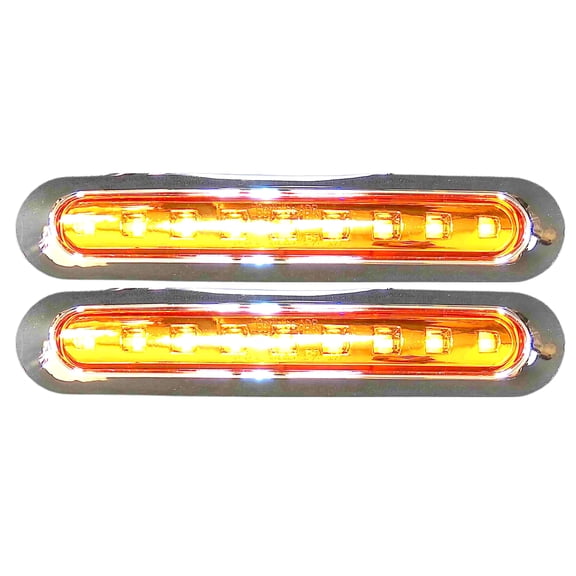 7" Oval Bar 9 LED Lights Chrome Side/Rear Marker Clearance Waterproof 2x Amber