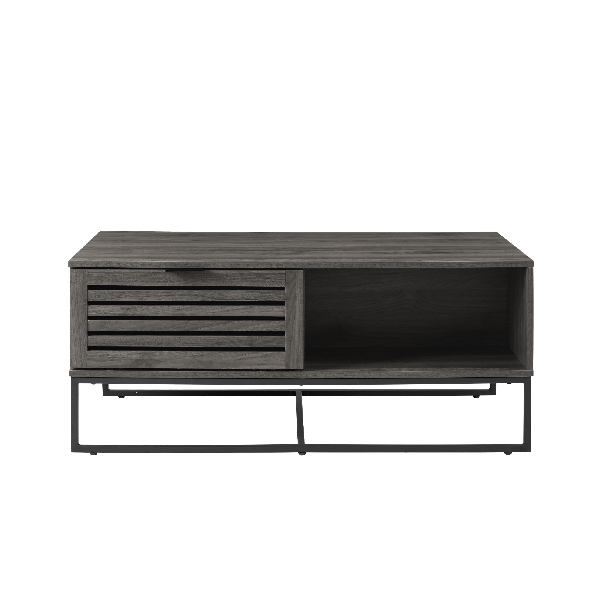 Niantic Modern Slat Door Storage Coffee Table, Slate Grey