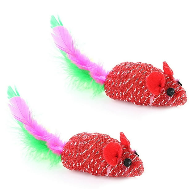 Nobrand 2pcs Christmas Mouse Cat Toy Lifelike Fake Feather Cat Toy Pet Cat Mouse Toy Other