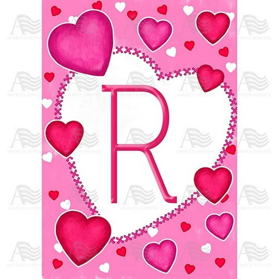 America Forever Flags Monogram Letter R House Flag - Happy Valentine's Day - 28 x 40 Inches, Holiday Love Hearts Valentine House Flag, Seasonal Yard Outdoor Decorative Double Sided Flag