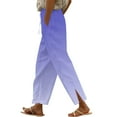 thumbnail image 3 of Sentmoon Womens Summer Pants Solid Color Drawstring Elastic Waist Wide Leg Cropped Pants for Women Plus Size Loose Fit Linen Travel Pants with Pocket for Lounge and Sleep, 3 of 6