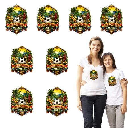 8 large-sized iron-on transfer sheets , DTF Transfer Ready to Press for T-Shirts, Colombia 2026 Football Emblem Design, Waterproof Heat Transfer Vinyl for Apparel(28CM-11.02in)