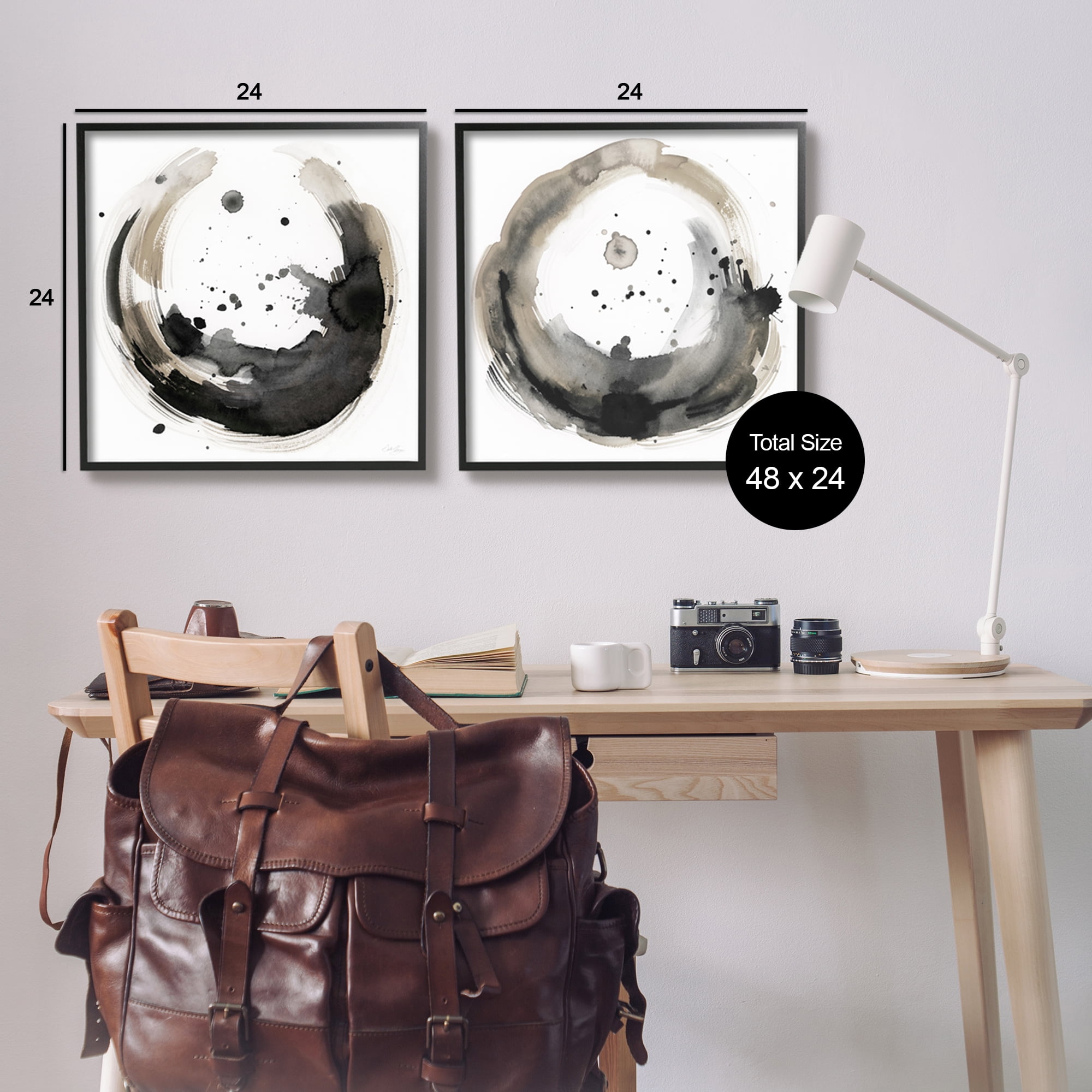 Stupell Urban Infinity Abstract Circles Painting Abstract Painting Black Framed Art Print Wall Art, Set of 2