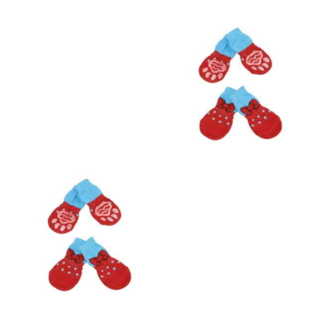 Xingzhi 4piece Anti-Slide Dog Socks - Cotton Thread Prevent Scratching And Slipping Dog Slipper Socks bright red L 2Set