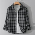 thumbnail image 2 of Plaid Print Shirt for Men Lightweight Long Sleeve Button Down Blouses Fall Casual Striped Collar Loose Top (Black 2XL), 2 of 6