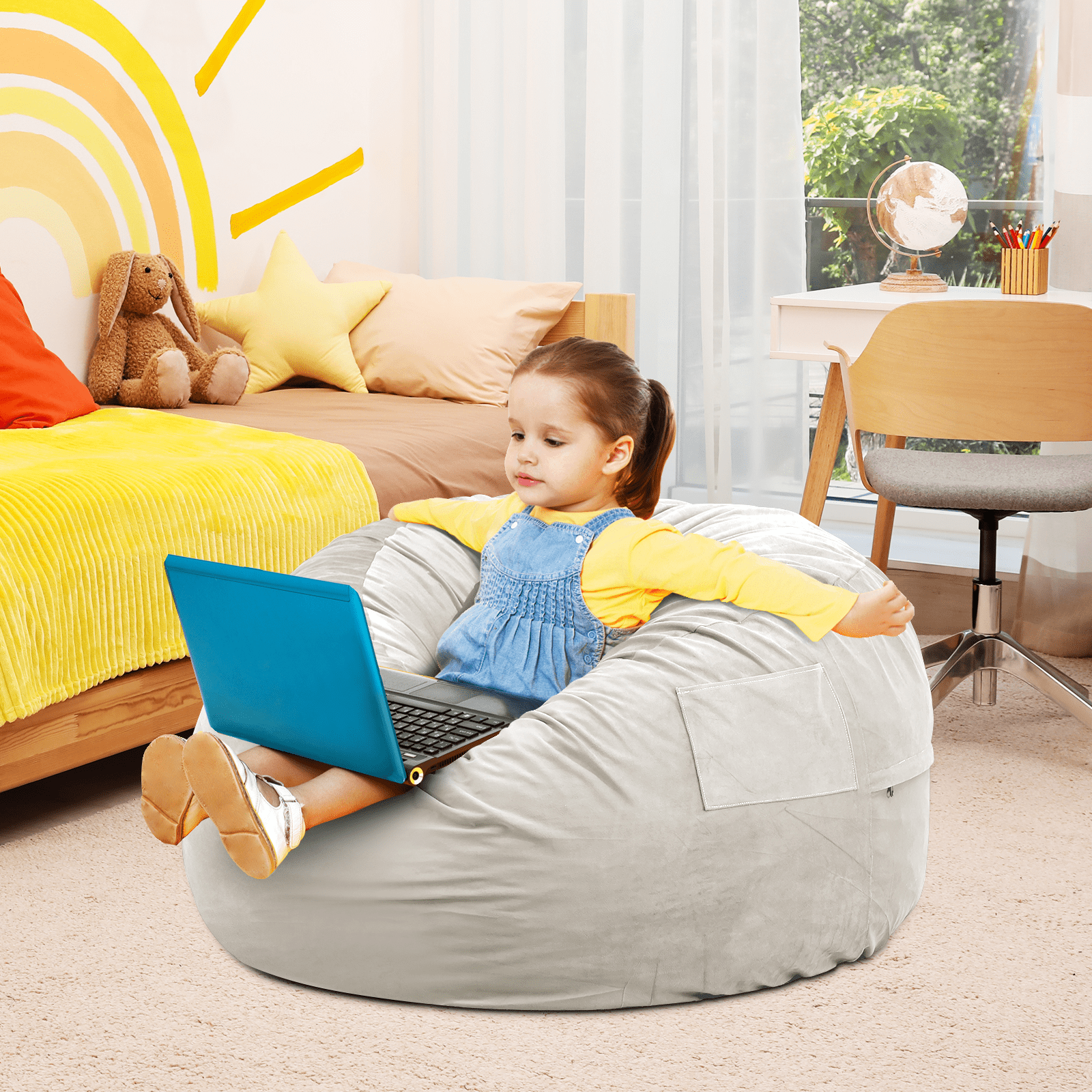 MAYEERTY Bean Bag Chair for Adults, Foam Filled Furniture with Soft Removable Cover, Comfy Kids Sofa for Living Room Bedroom Dorm, 4 Feet