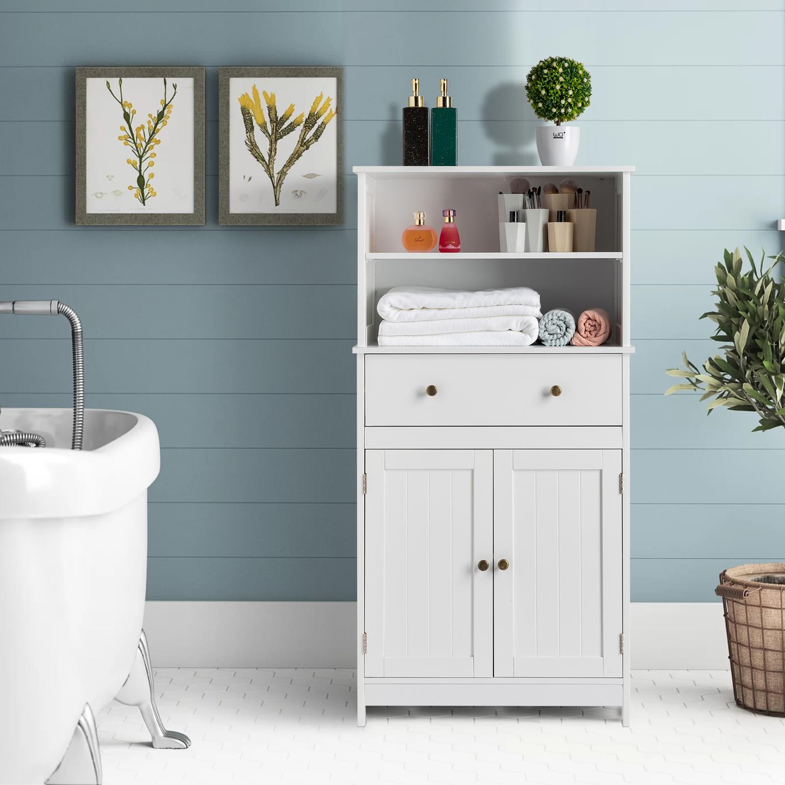 Ktaxon Freestanding Bathroom Floor Cabinet with Large Drawer, 2 Doors & Adjustable Shelves for Kitchen Living Room, White