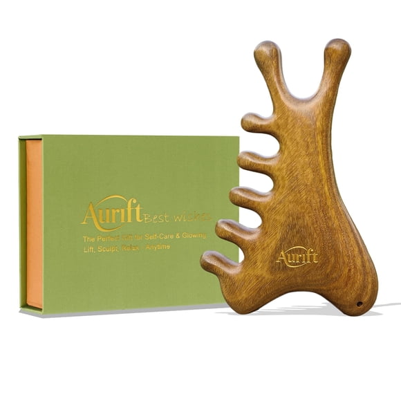 Gua Sha Tool Aurift 4 en 1 para rostro y cuerpo, madera de sándalo verde