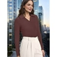 thumbnail image 2 of Womens Shirts Long Sleeve Business Casual Tops Collared V Neck Ribbed Knit Sweater Slim Fit Blouses Coffee Color M, 2 of 3