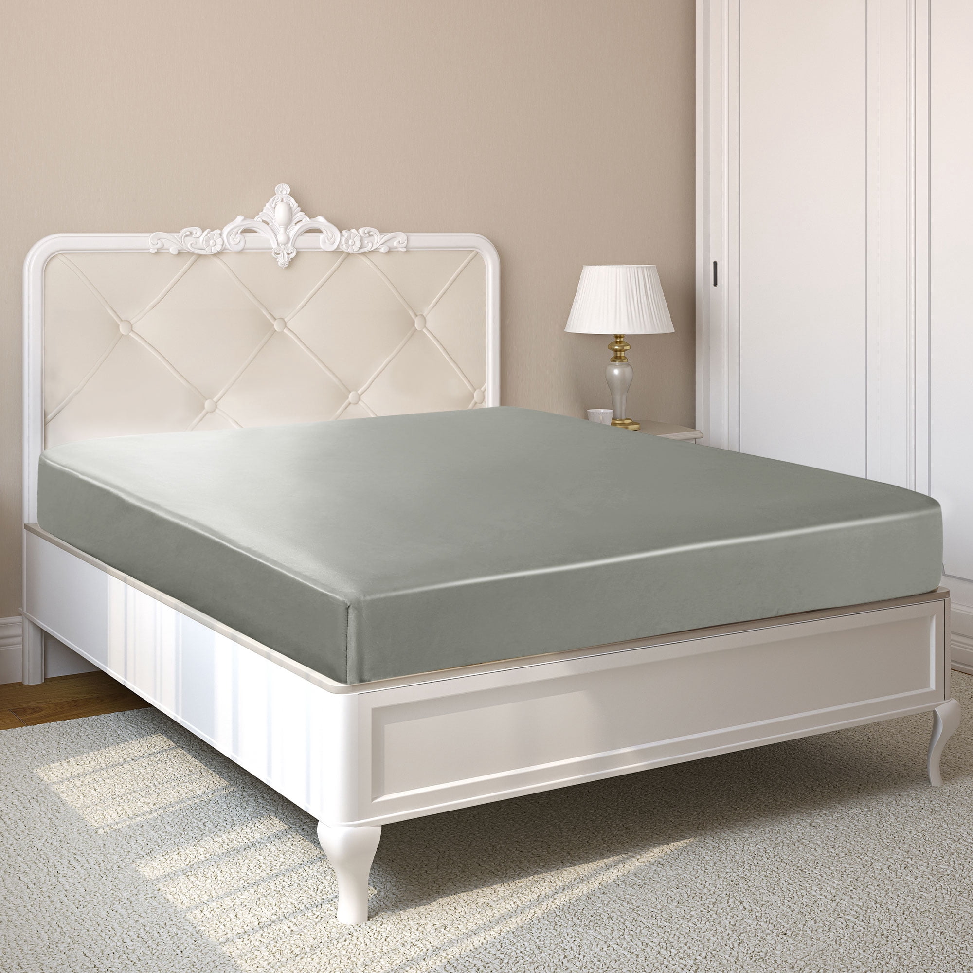 Unique Bargains Silky Deep Pocket Bed Sheet Soft King Light Gray