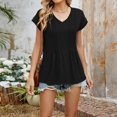 thumbnail image 4 of Tittly T Shirts for Women Spring Tops for Women Womens Tops Casual Summer Sleeve T Shirts Trendy Ruffle Short Sleeve Loose V Neck Tunic Tops Tshirts Shirts Basic Tees Black L, 4 of 9